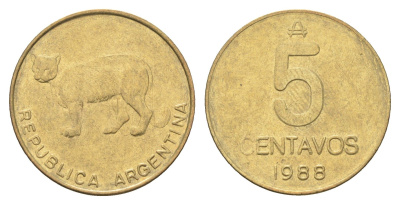 Аргентина 5 сентаво 1988 KM 97 латунь 4664-161
