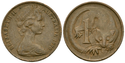 Австралия 1 цент 1970 Елизавета II (1953-) KM 62 бронза 4136-931