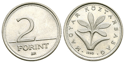 ВЕНГРИЯ 2 ФОРИНТА 1993 ВР KM 693 медно-никель 4385-814