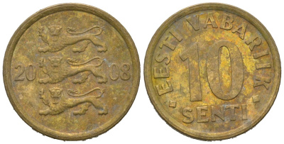 Эстония 10 сентов 2008 KM 22 латунь 4621-517