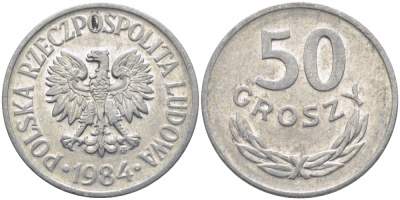 ПОЛЬША 50 ГРОШЕЙ 1984 MW KM 48.1 алюминий 4448-237