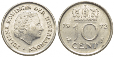 Нидерланды 10 центов 1972 Юлиана (1948-1980) KM 182 никель 112-346