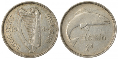 Ирландия 1 флорин 1934 лосось KM 7 серебро 00-804-36
