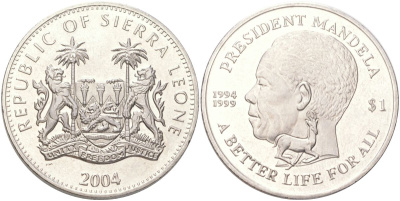 Сьерра-Леоне 1 доллар 2004 Нельсон Мандела KM 297 медно-никель BU 4368-1134
