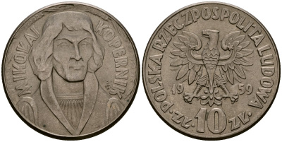 Польша 10 злотых 1959 Николай Коперник Y 51 медно-никель 4168-733