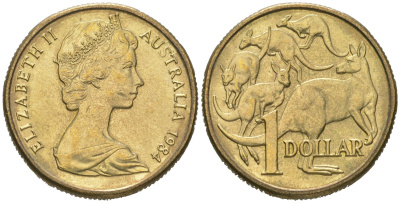 Австралия 1 доллар 1984 Елизавета II (1952-2022), кенгуру KM 77 алюминиевая бронза UNC 4619-1125