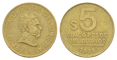 Уругвай 5 песо 2005 KM 120.2 алюминиевая бронза 4635-211