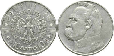 Польша 10 злотых 1937 w, Пилсудский KM 29, Parchimowicz 124d серебро 441-1025