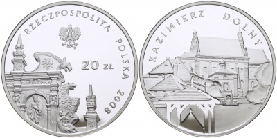 Польша 20 злотых 2008 серия города Польши, Казимеж-Дольны KM 642 серебро PROOF 1077-8-32
