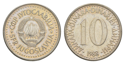 Югославия 10 динаров 1988 KM 89 медно-никель 4544-342