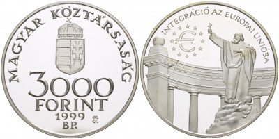Венгрия 3000 форинтов 1999 интеграция в Европейский Союз KM 735 серебро PROOF 1068-4-13
