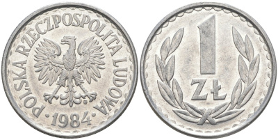 Польша 1 злотый 1984 MW KM 49.1, Parchimowicz 213w алюминий 3856-812