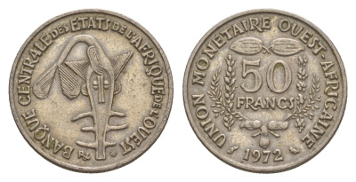 Западная Африка (BCEAO) 50 франков 1972 KM 6 медно-никель 4650-745