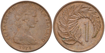 Новая Зеландия 1 цент 1978 Елизавета II, лист KM 31.1 бронза 4602-636