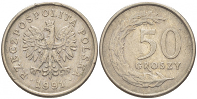 ПОЛЬША 50 ГРОШЕЙ 1991 MW KM 281 медно-никель 112-1255