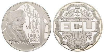 Нидерланды 25 экю 1991 Эразм Роттердамский X 45 серебро PROOF 1083-4-12