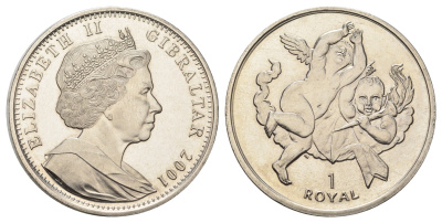 Гибралтар 1 роял 2001 Херувимы KM 900 медно-никель BU 1524-2012