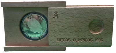 Испания 1000 песет 1995 XXVI олимпийские игры в Атланте 1996 года, в оригинальной деревянной коробке KM 952 серебро PROOF 3-4-7-19