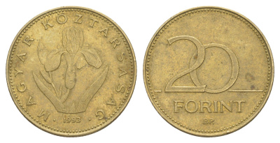 Венгрия 20 форинтов 1993 венгерский ирис KM 696 никель латунь 4650-334