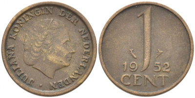 Нидерланды 1 цент 1952 Юлиана (1948-1980) КМ 180 бронза 3955-222