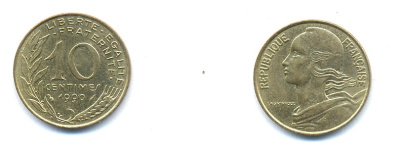 ФРАНЦИЯ 10 САНТИМОВ 1990 ТИП MARIANNE KM 929 медь алюминий никель 4379-943