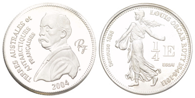 Франция 1/4 евро 2004 Французская Гвиана, ESSAI (пробник), тираж 2000 экземпляров X E11 серебро PROOF 441-622