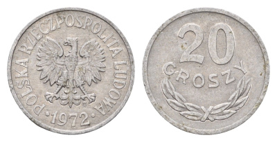 Польша 20 грошей 1972 Y A47 алюминий 187-425