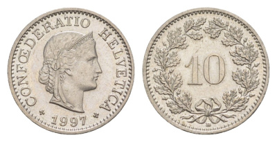 Швейцария 10 раппенов 1997 KM 27 медно-никель aUNC 4632-462