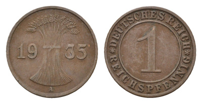 Германия 1 рейхспфенниг 1935 A KM 37, J. 313 бронза 4669-1245