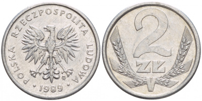 Польша 2 злотых 1989 MW, Народная Республика KM 80.3, Parchimowicz 219a алюминий 4547-1135