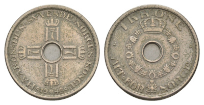 Норвегия 1 крона 1946 Хокон VII (1905-1957) KM 385 медно-никель 4646-1014