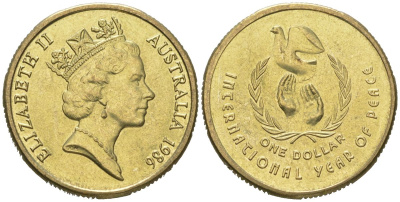 Австралия 1 доллар 1986 Международный год мира KM 87 алюминиевая бронза UNC 4620-713