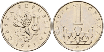 Чехия 1 крона 1993  KM 7 сталь плакированная никелем    4598-1257