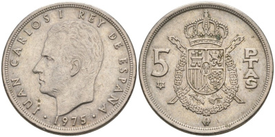 Испания 5 песет 1975 (77) Хуан Карлос I (1975-2001) KM 807 медно-никель 4571-1152