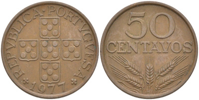 Португалия 50 сентаво 1977 KM 596 бронза 219-925