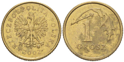 Польша 1 грош 2002 MW KM 276, Parchimowicz 701k латунь 218-1148