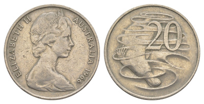 Австралия 20 центов 1966 Елизавета II (1952-2022), утконос KM 66 медно-никель 4384-717