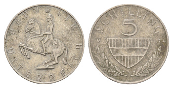 Австрия 5 шиллингов 1974 KM 2889a медно-никель 202-611