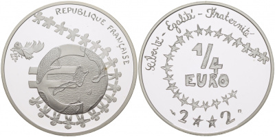 Франция 1/4 евро 2002 детский дизайн KM 1293а серебро PROOF 04-313-43