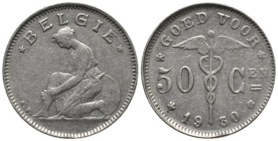 Бельгия 50 сантимов 1930 Belgie, Альберт I (1910-1934) KM 88 никель 4579-1255