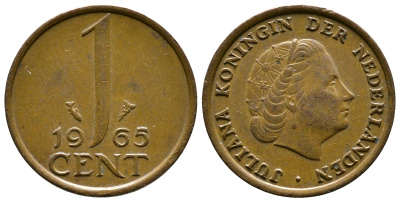Нидерланды 1 цент 1965 Юлиана (1948-1980) КМ 180 бронза 261-552