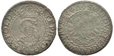 Польша, Восточная Пруссия 1 шиллинг (шеляг) 1584 Стефан Баторий (1576-1586), вес 0,74 гр. серебро 1516-1535