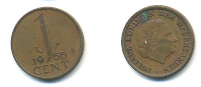 НИДЕРЛАНДЫ 1 ЦЕНТ 1966 ЮЛИАНА KM 180 бронза 83-936