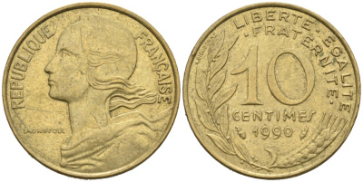 ФРАНЦИЯ 10 САНТИМОВ 1990 ТИП MORLON КМ 929, LE FRANC 144.30 медь алюминий никель 4564-1259