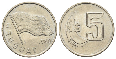 Уругвай 5 новых песо 1980 KM 75 медь цинк никель UNC 4666-1256