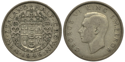 Новая Зеландия 1/2 кроны 1946 Георг VI (1936-1952) KM 11 серебро 272-1114