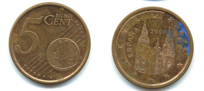 ИСПАНИЯ 5 ЕВРОЦЕНТОВ 2004 KM 1042 сталь плакированная медью 29-1169