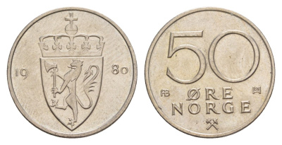 Норвегия 50 эре 1980 Улаф V (1957-1991) KM 418 медно-никель UNC 4635-453