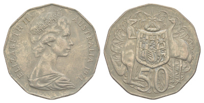 Австралия 50 центов 1971 Елизавета II (1952-2022), герб Австралии, кенгуру KM 68 медно-никель 4383-612