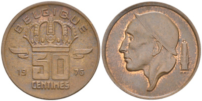 БЕЛЬГИЯ 50 САНТИМОВ 1976 BELGIQUE, БОДУЭН I (1951-1993) KM 148.1 бронза 3955-1136